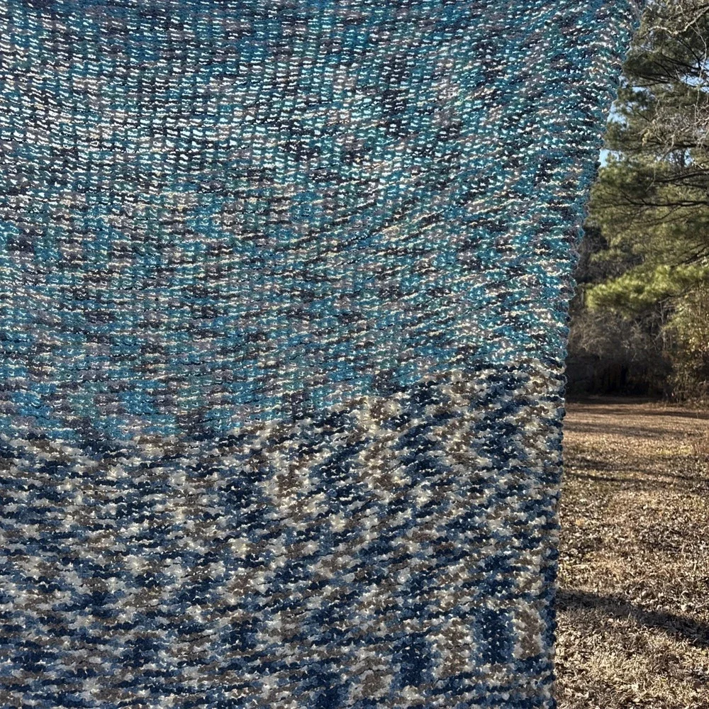 Beautiful Handmade Hand Crocheted Blue Brown And Ivory 56 X 84